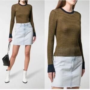 NWT Rag & Bone Denim Blue Raina Metallic Thred Sheer Sweater Long Sleeve XXS